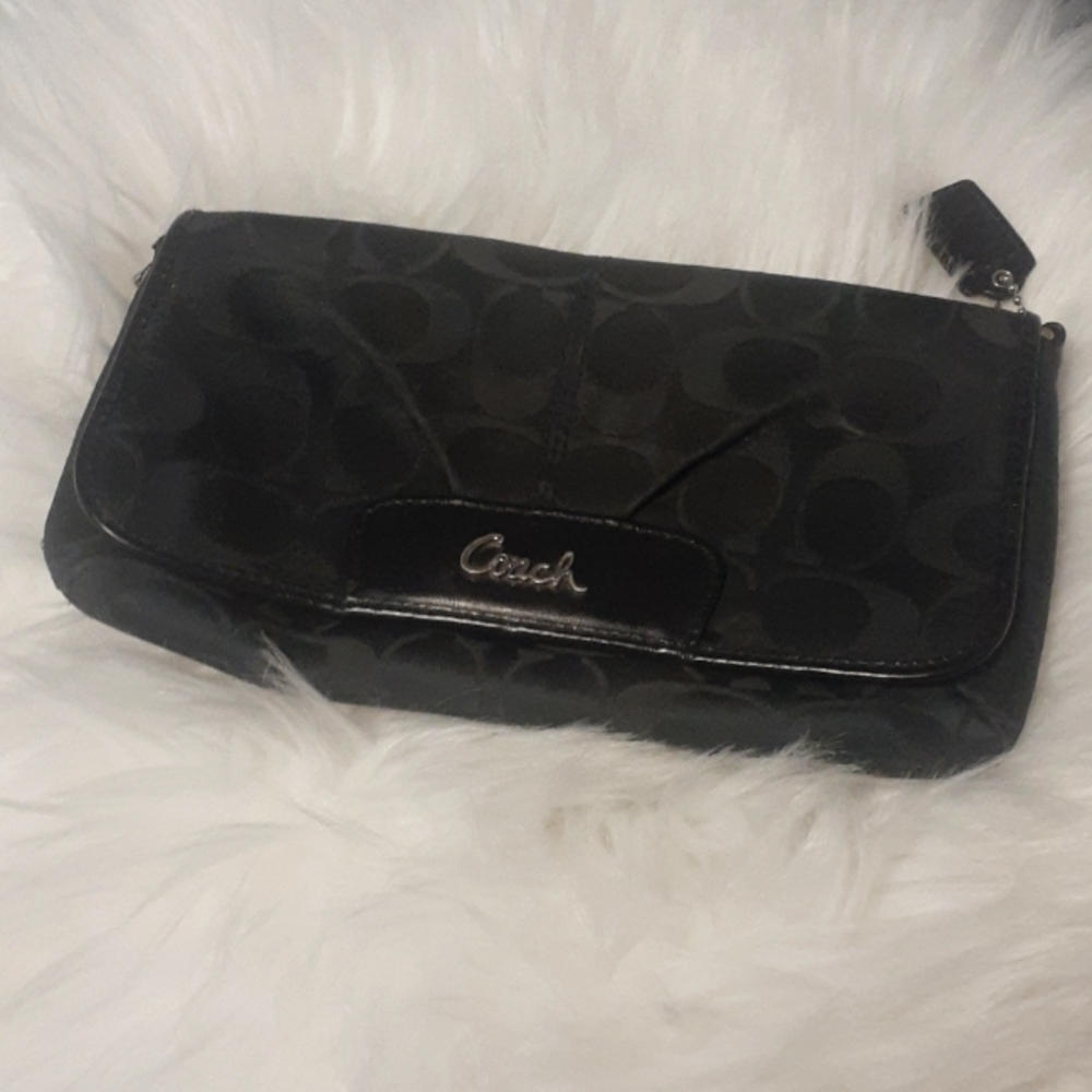 Coach Black Signature Logo Wristlet Clutch